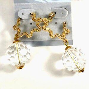 Gold-Tone Textured Hoop Earrings w/ Clear Crystal Drop – Bold Statement Jewelry